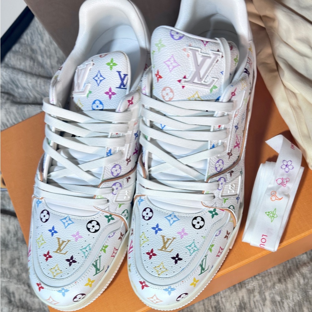 NIB LV x TM Murakami White Multicolor Monogram Trainer Sneakers women’s 8.5 - Picture 11 of 14
